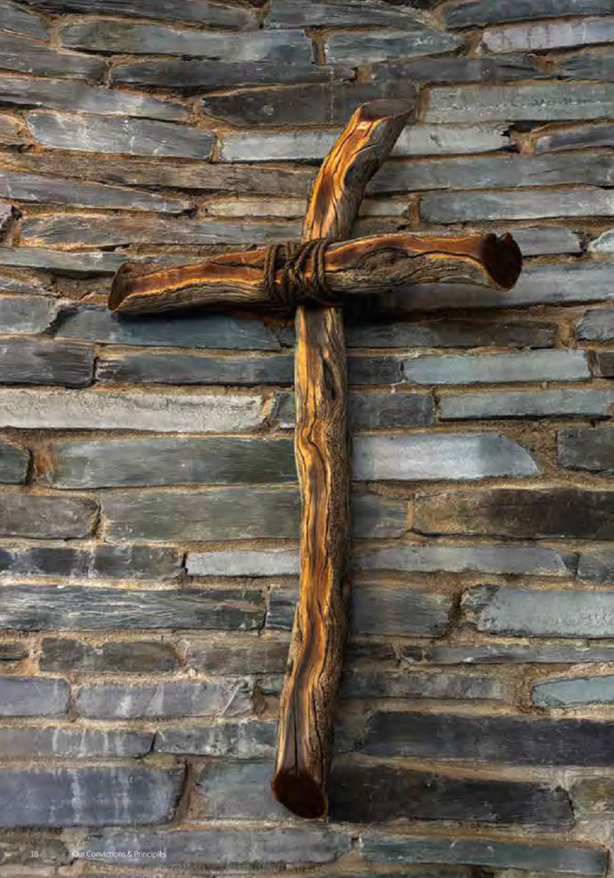 St Mark's Chapel wooden cross on slate wall